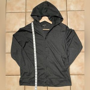 Betabrand Hooded Cardigan Women's Medium Black Heather Grey V-Neck Sweater USA